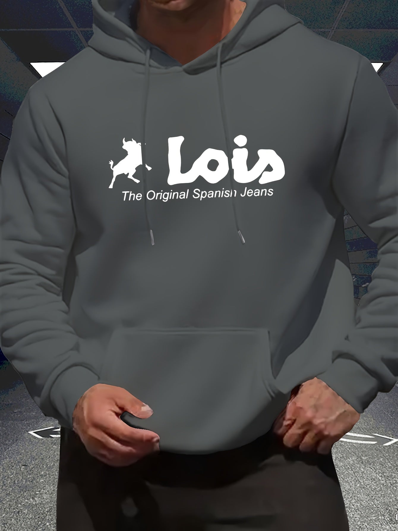 Men’s Spanish-Themed Hooded Sweatshirt "Lois" & Spanish Text Print, White Casual Pullover Hoodie, Relaxed Fit, All-Season Wear