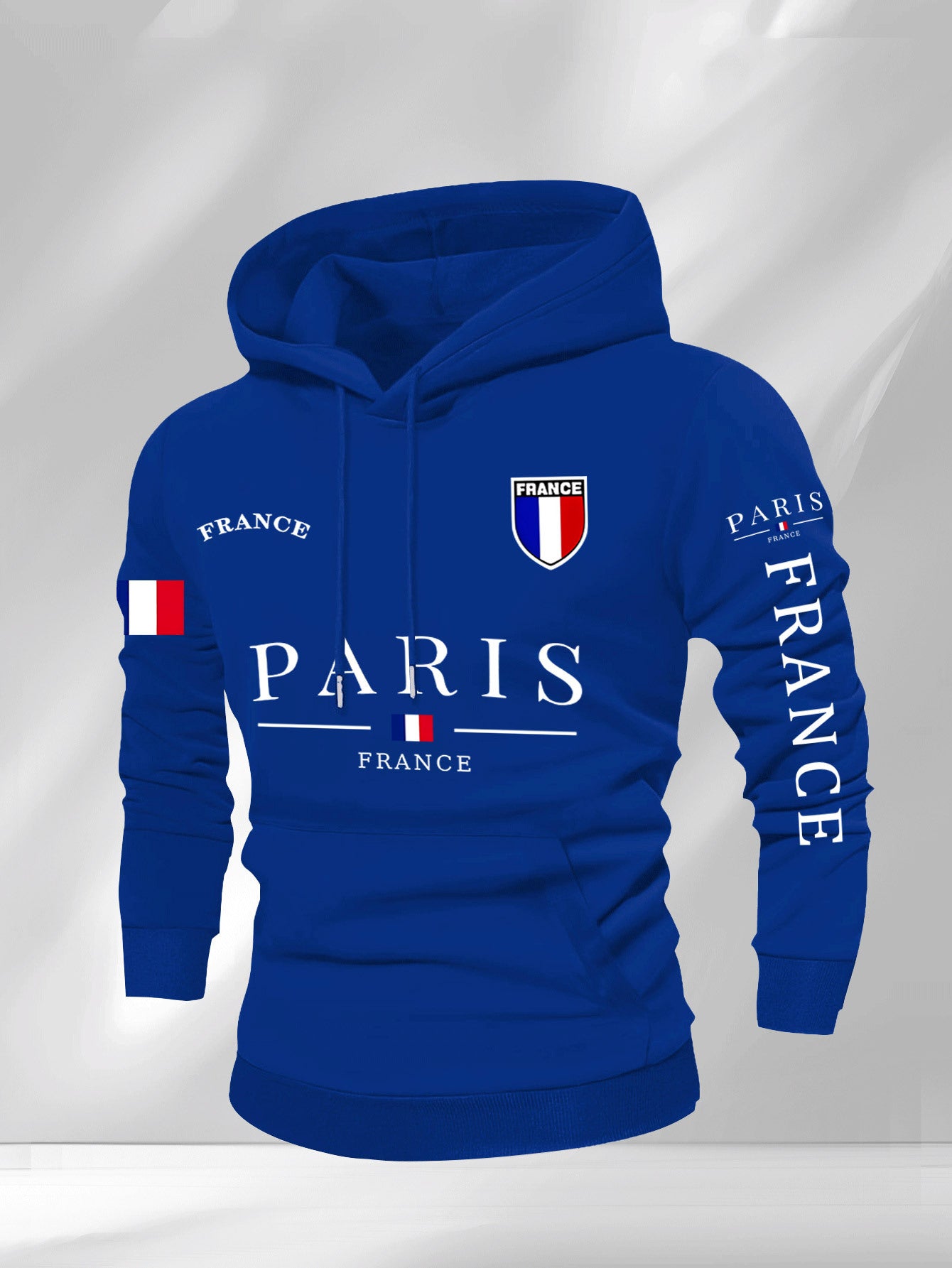 Men'S Navy Blue Hoodie - Paris France Graphic Pullover Sweatshirt, Long Sleeve Hooded Sweater for Fall/Winter, Streetwear Essential Urban Fashion Top for Everyday & Formal Outfits, Sweater Hoodie, Casual Wear, Geometric Patte