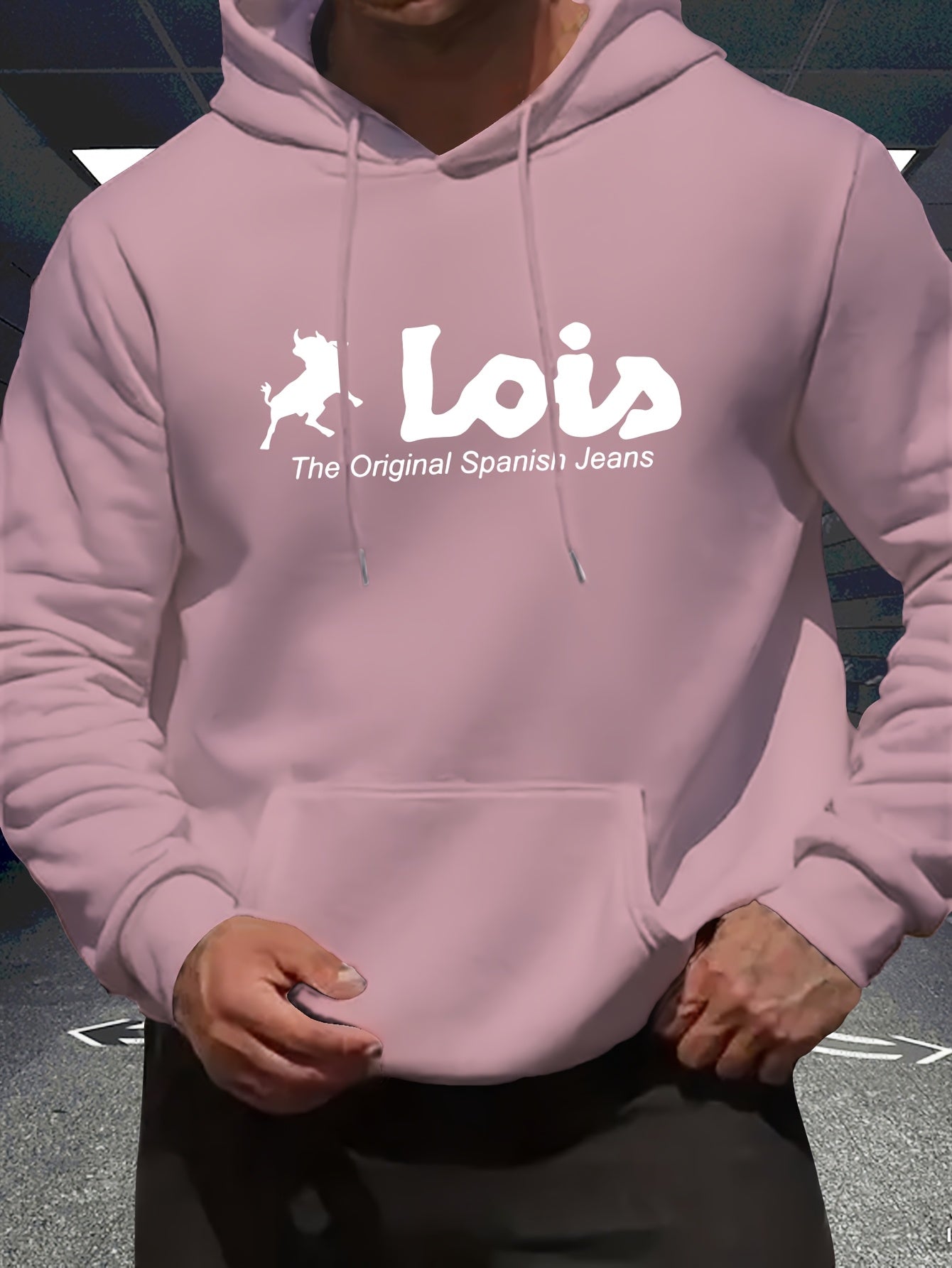 Men’s Spanish-Themed Hooded Sweatshirt "Lois" & Spanish Text Print, White Casual Pullover Hoodie, Relaxed Fit, All-Season Wear