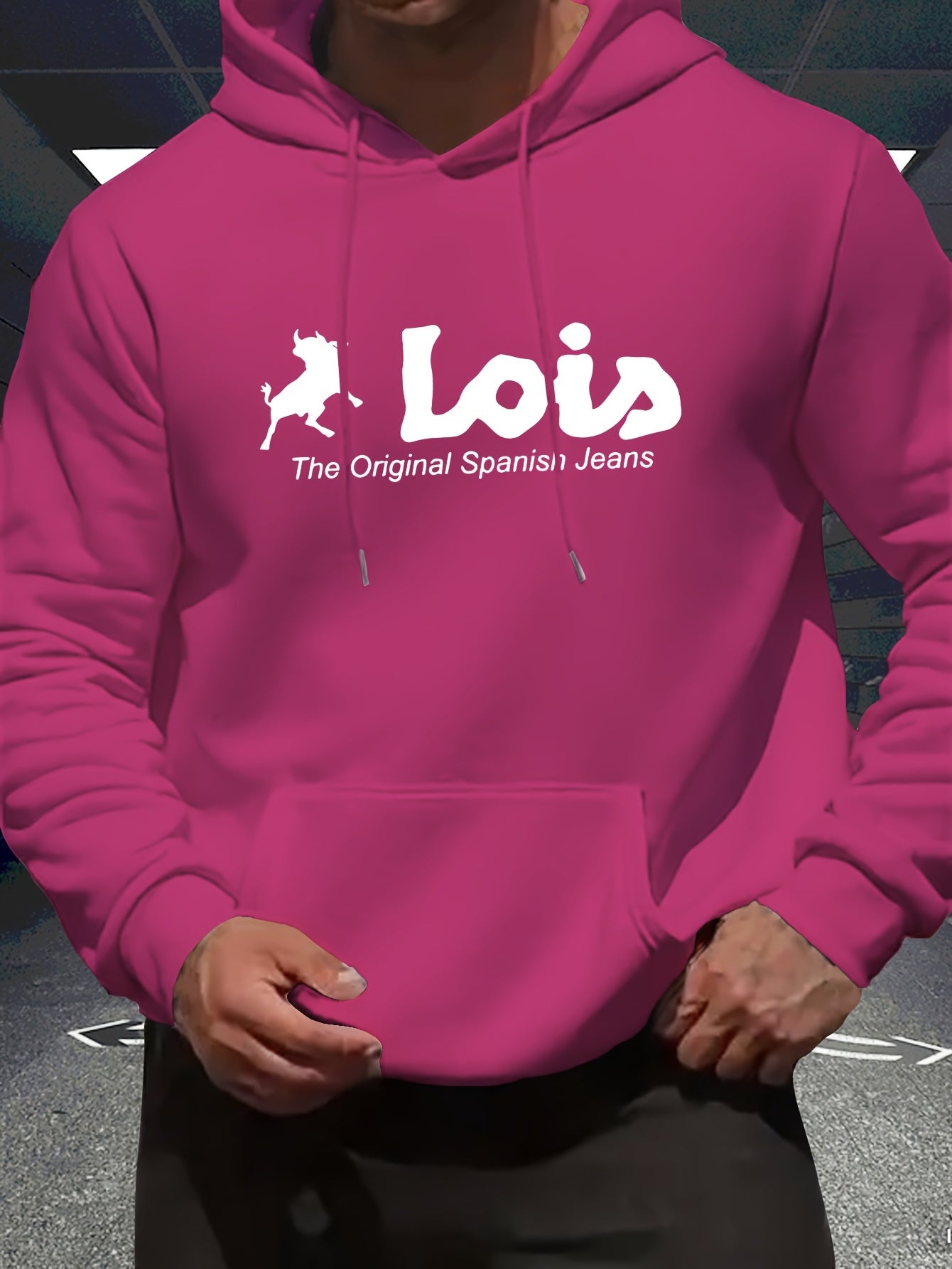 Men’s Spanish-Themed Hooded Sweatshirt "Lois" & Spanish Text Print, White Casual Pullover Hoodie, Relaxed Fit, All-Season Wear