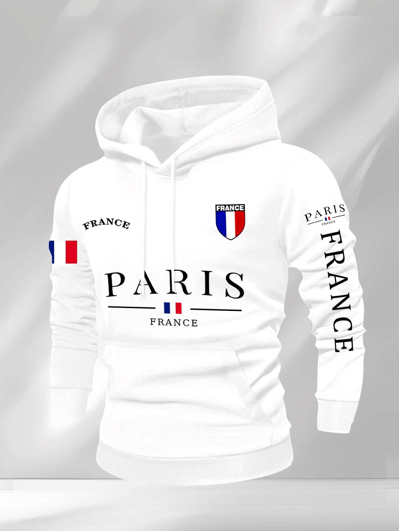Men'S Navy Blue Hoodie - Paris France Graphic Pullover Sweatshirt, Long Sleeve Hooded Sweater for Fall/Winter, Streetwear Essential Urban Fashion Top for Everyday & Formal Outfits, Sweater Hoodie, Casual Wear, Geometric Patte