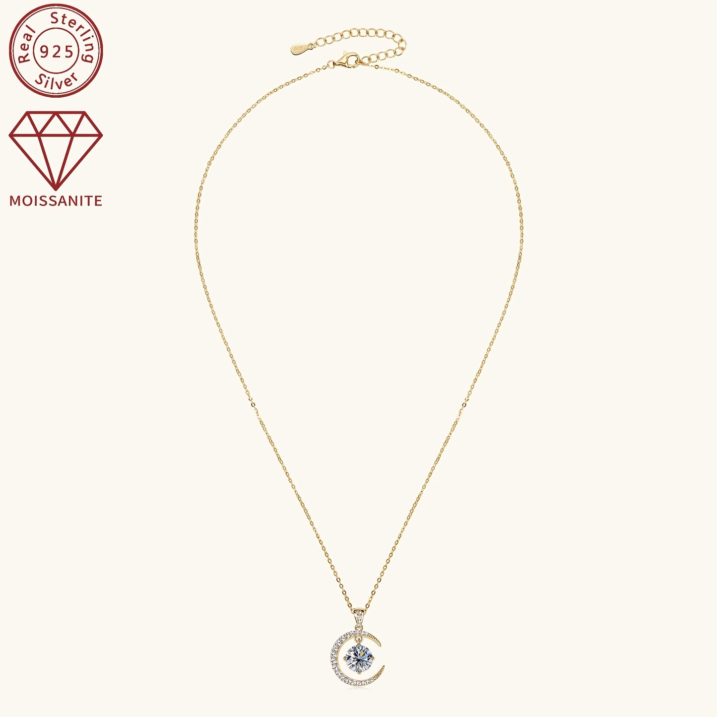 3.86g Silver, 2.31ct Moissanite Main Stone 8mm*1pcs-2CT; Total Carat of Side Stones 0.31ct 1 Strand 925 Sterling Silver Women's Pendant Necklace Moon Sun Element Round Moissanite Pendant Necklace Fashion Holiday Gift Jewelry