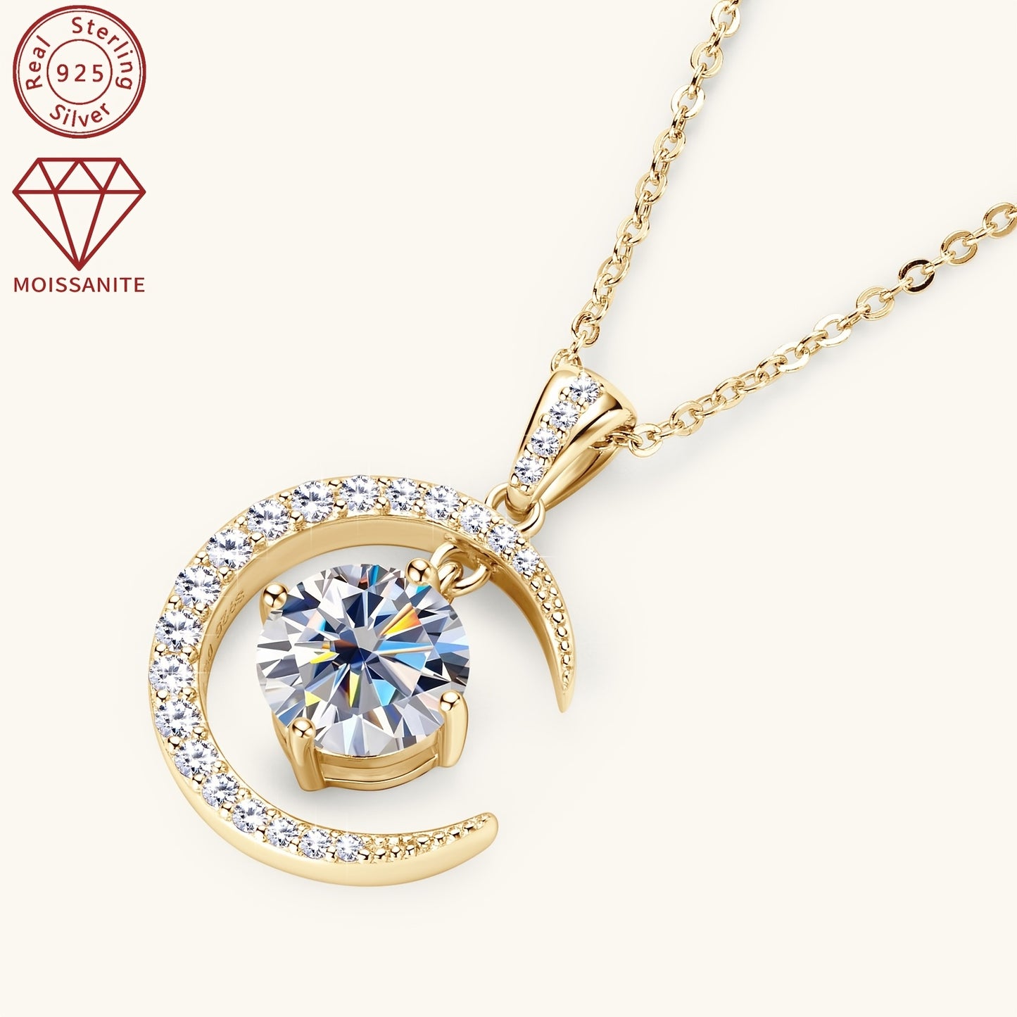 3.86g Silver, 2.31ct Moissanite Main Stone 8mm*1pcs-2CT; Total Carat of Side Stones 0.31ct 1 Strand 925 Sterling Silver Women's Pendant Necklace Moon Sun Element Round Moissanite Pendant Necklace Fashion Holiday Gift Jewelry