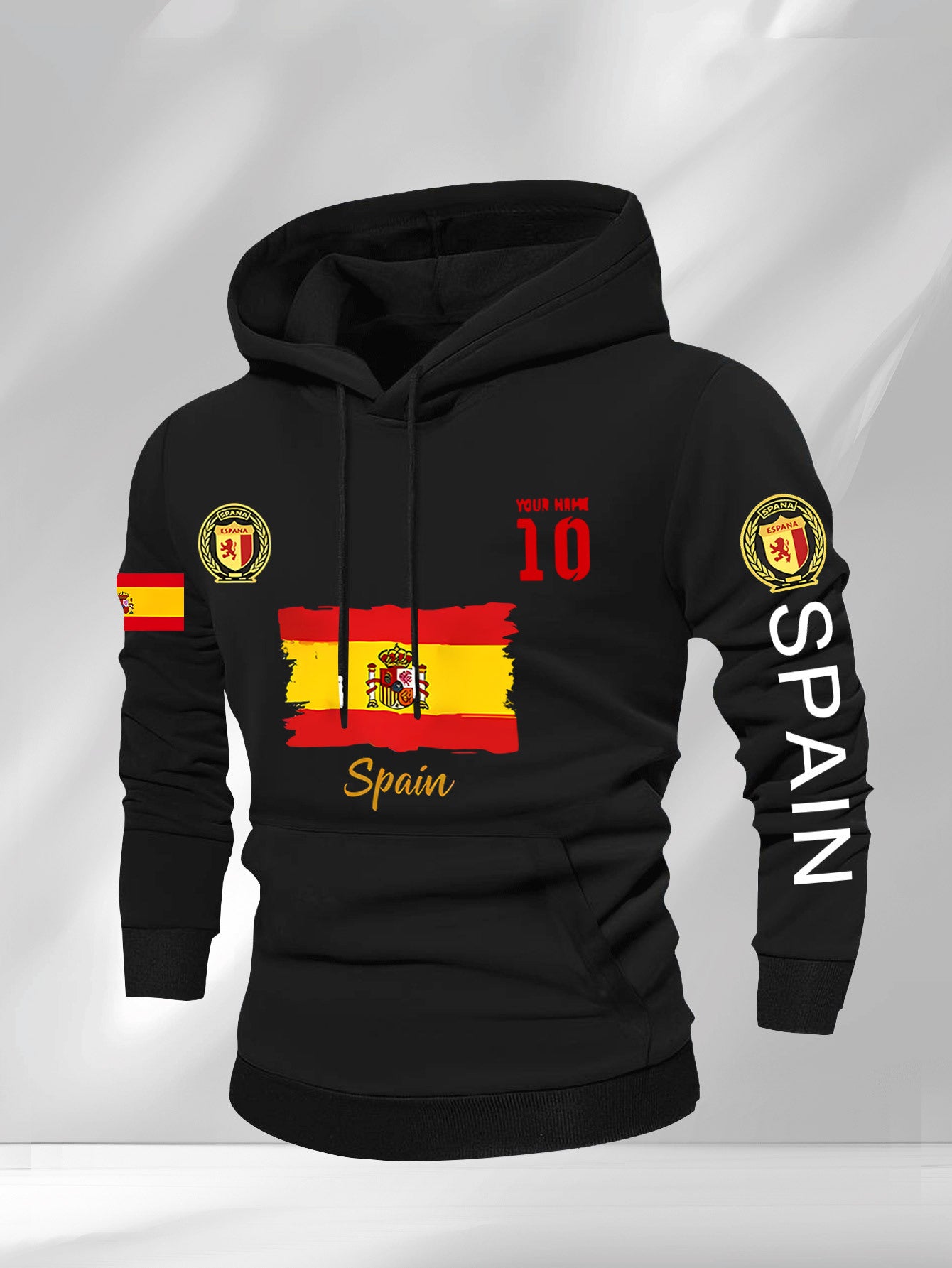Men'S Hooded Sweatshirt - Spain Flag Graphic Pullover with Number 10, Dark Background, Regular Fit Hoodie for Soccer Fans & Casual Attire, Autumn/Winter Clothing, Autumn Winter Apparel, Comfortable Fabric, Knit