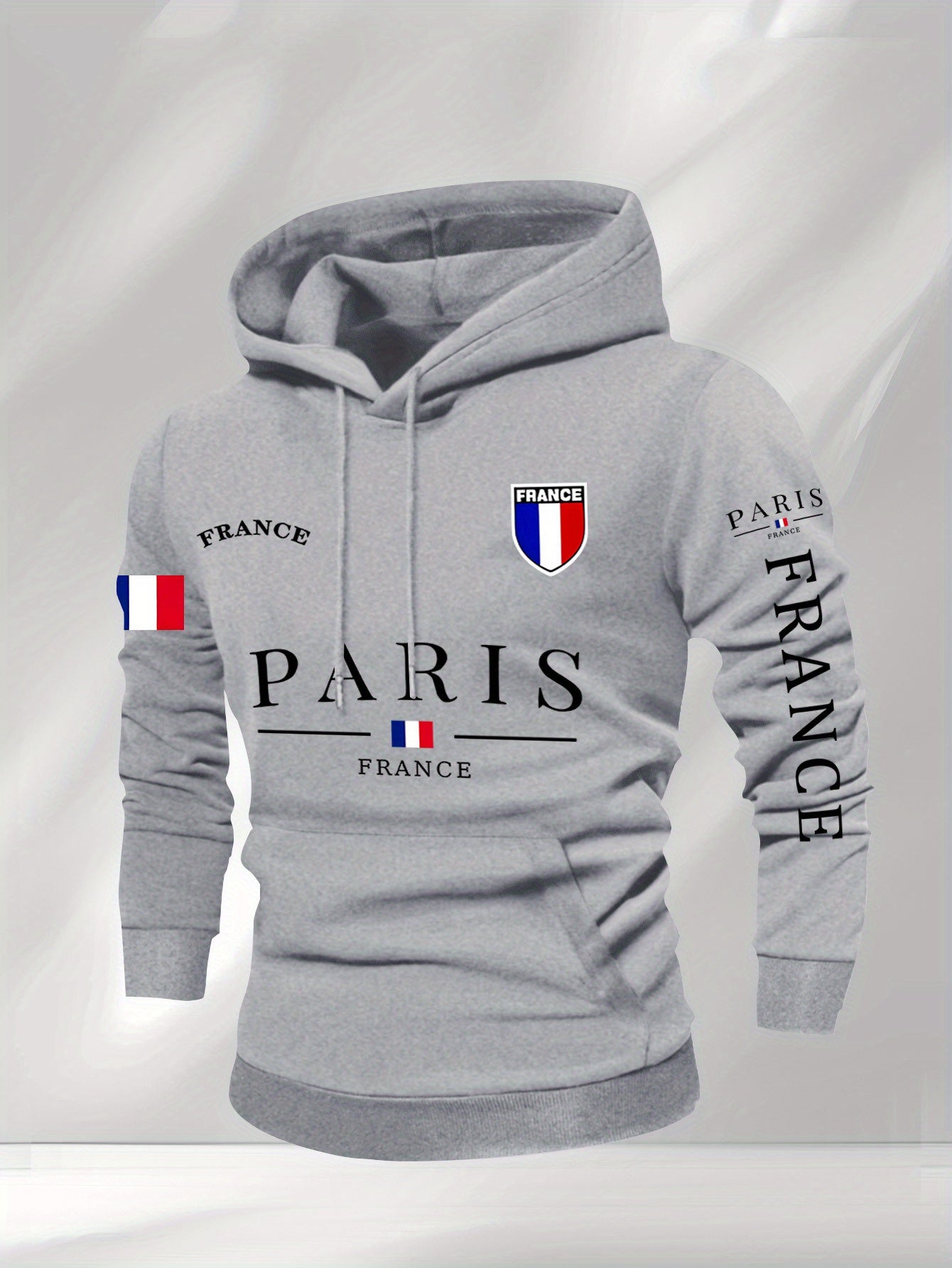 Men'S Navy Blue Hoodie - Paris France Graphic Pullover Sweatshirt, Long Sleeve Hooded Sweater for Fall/Winter, Streetwear Essential Urban Fashion Top for Everyday & Formal Outfits, Sweater Hoodie, Casual Wear, Geometric Patte