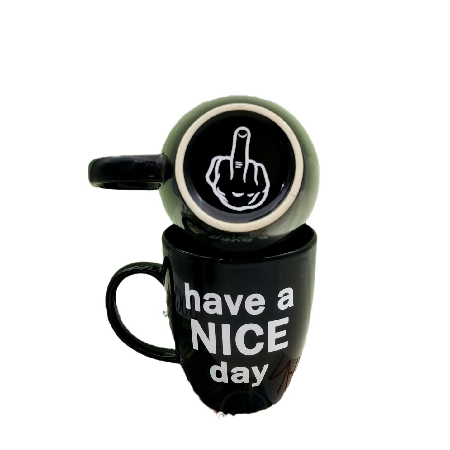 Black Waist Drum Ceramic Have A Nice Day Middle Finger Mug