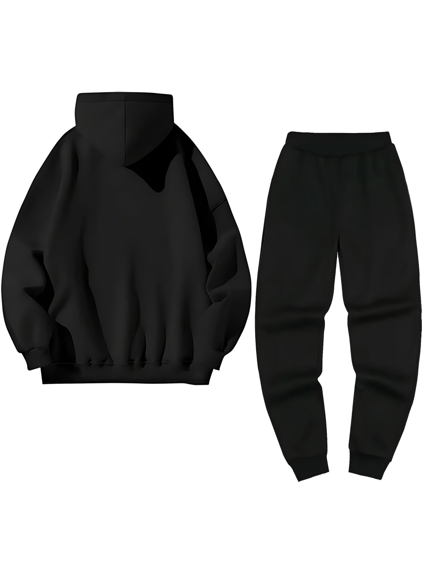 Men'S Fleece-Lined Hooded Sweatshirt & Jogger Set - "King" Graphic Print, Casual Fall/Winter Outfit, Regular Fit, Slight Stretch Fabric, Trendy Streetwear Style