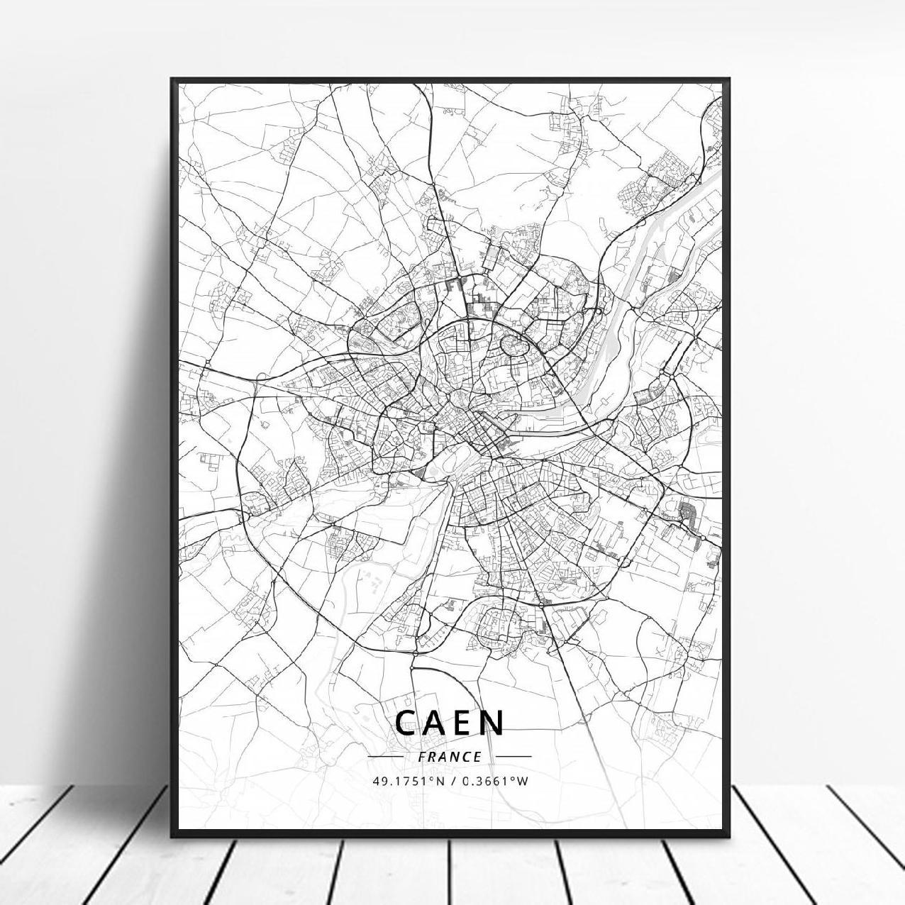 Artistic Map Poster Canvas Saint-Etienne Caen Aix-en-Provence Calais France