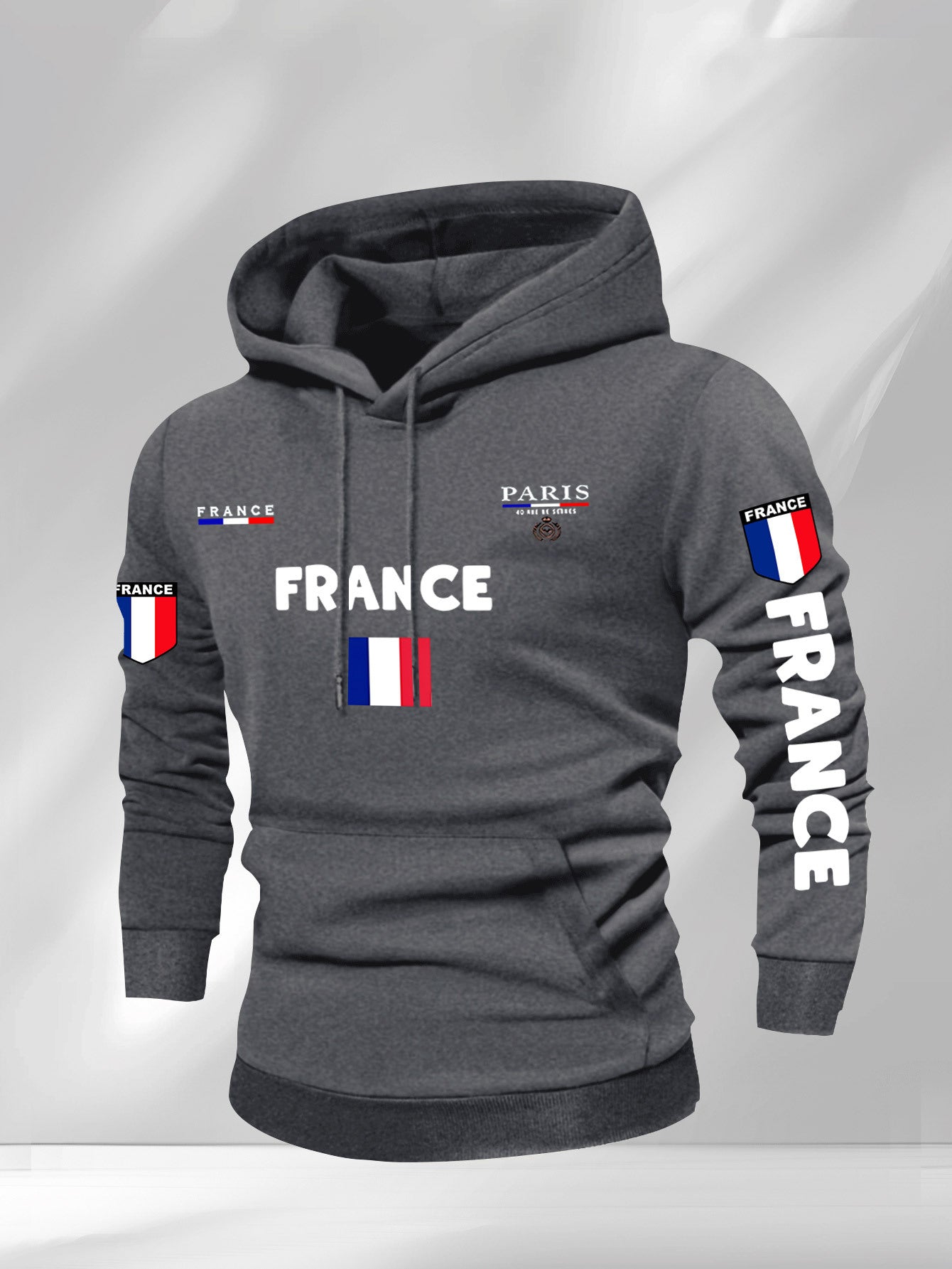 Men'S French Flag & Paris Lettering Hooded Sweatshirt - Pullover with Piping, Long Sleeve Casual Winter Sweater for Everyday & Formal Outfits - French, French Connection Apparel, French Connection Clothing, French Connection