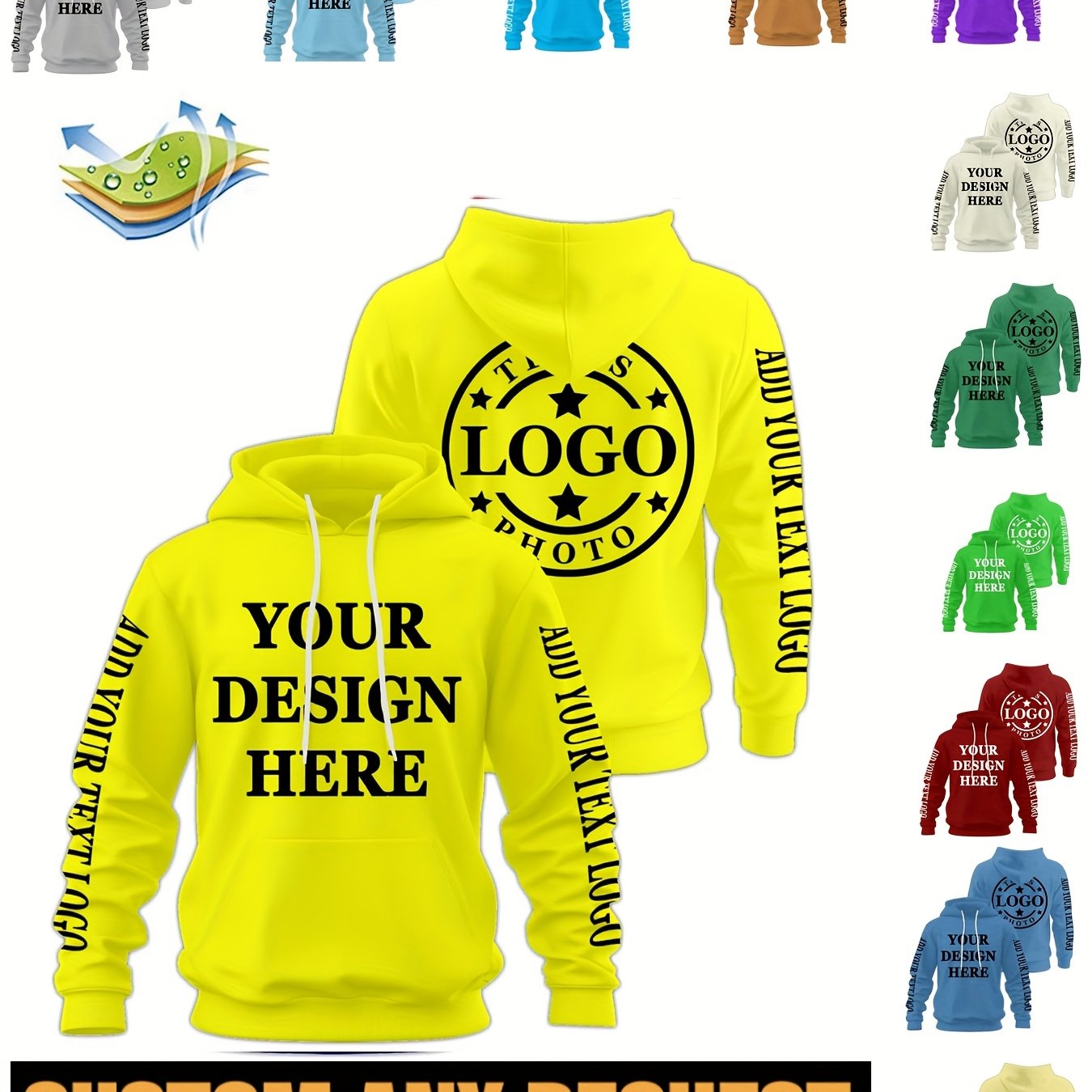 Custom Logo/Text/Logo & Text ized Hooded Sweatshirts - Bulk Team Uniforms, Matching Group Shirts for Weddings, Sports, Corporate Events - Unisex & (Logo Printing Cost Optional) - Logo Studio Service Available