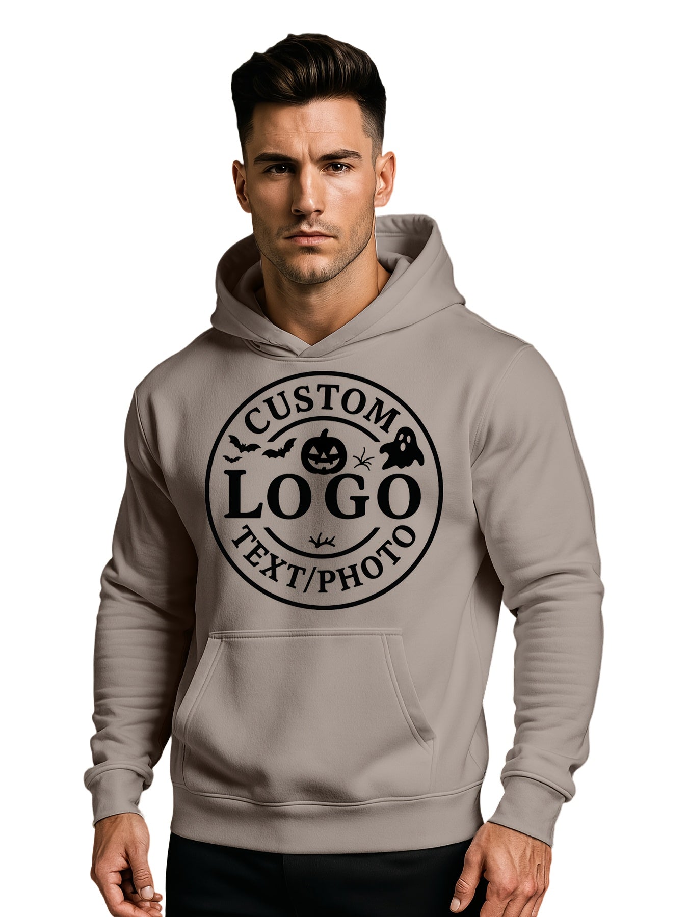 Customizable LOGO Hoodie & Sweatshirt - Unisex Pullover with Personalized Text/Photo/Design, Breathable Fabric, Regular Fit for Men & Women, Perfect Gift for Halloween, Christmas, Couple Celebrations, Casual Wear, Streetwear