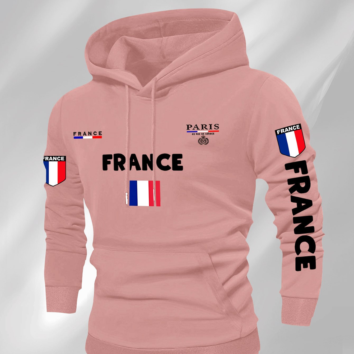 Men'S French Flag & Paris Lettering Hooded Sweatshirt - Pullover with Piping, Long Sleeve Casual Winter Sweater for Everyday & Formal Outfits - French, French Connection Apparel, French Connection Clothing, French Connection