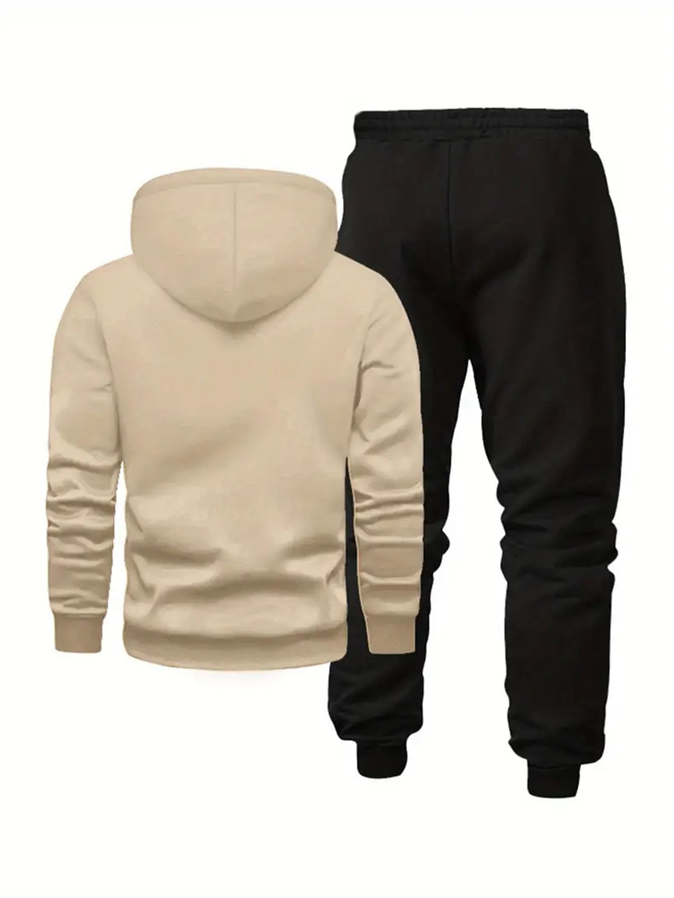 Men’s Casual Hooded Tracksuit – Black Sweatshirt and Sports Pants Set with Pockets, Long Sleeves, and Waistbands – Ideal for Autumn &amp; Winter Outdoor Activities