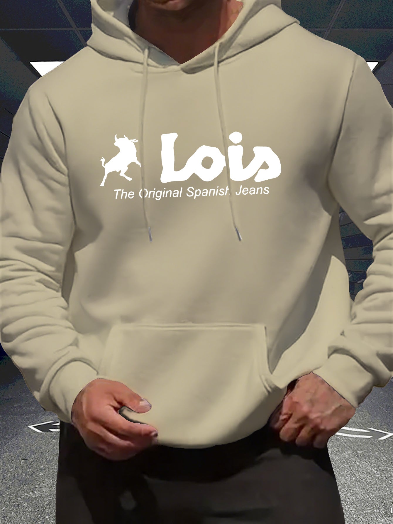 Men’s Spanish-Themed Hooded Sweatshirt "Lois" & Spanish Text Print, White Casual Pullover Hoodie, Relaxed Fit, All-Season Wear