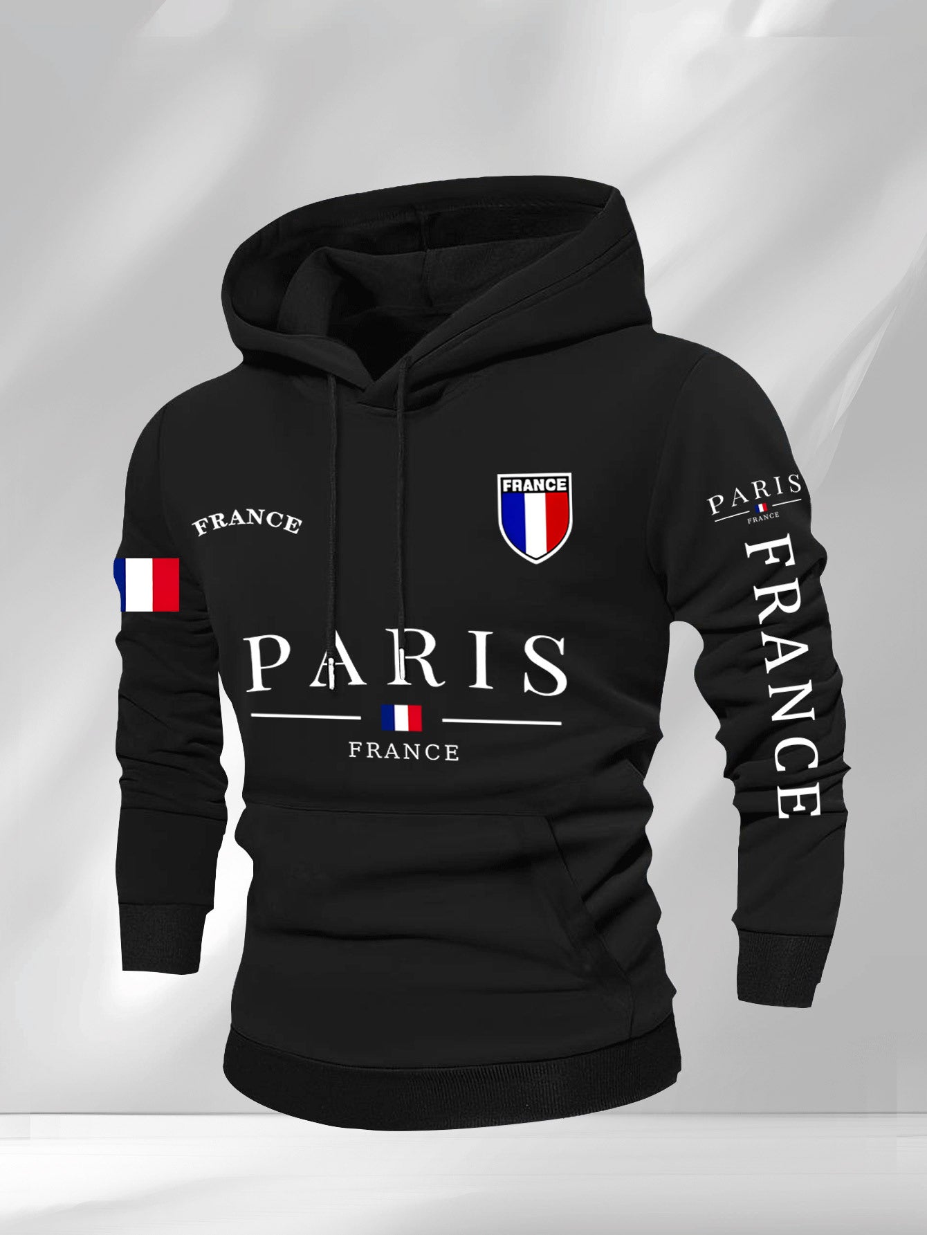 Men'S Navy Blue Hoodie - Paris France Graphic Pullover Sweatshirt, Long Sleeve Hooded Sweater for Fall/Winter, Streetwear Essential Urban Fashion Top for Everyday & Formal Outfits, Sweater Hoodie, Casual Wear, Geometric Patte