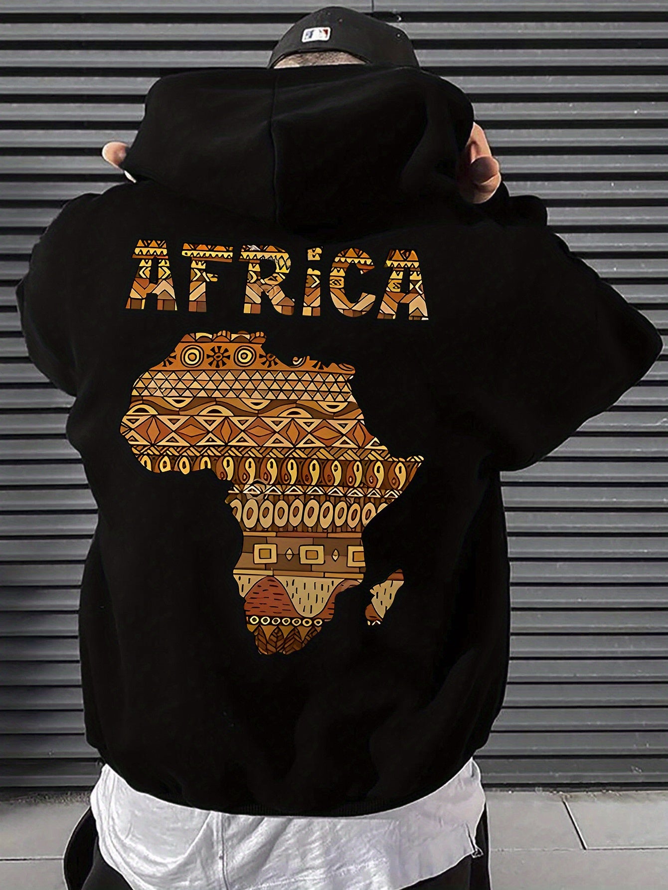Men's African Map Print Hooded Sweatshirt Jacket - African Continent Outline with Ghana, Egypt, South Africa & Morocco - Casual Streetwear Pullover, All-Season Fit, Machine Washable Cultural Apparel