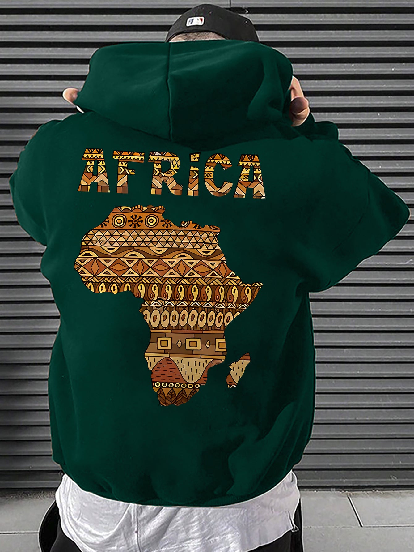 Men's African Map Print Hooded Sweatshirt Jacket - African Continent Outline with Ghana, Egypt, South Africa & Morocco - Casual Streetwear Pullover, All-Season Fit, Machine Washable Cultural Apparel