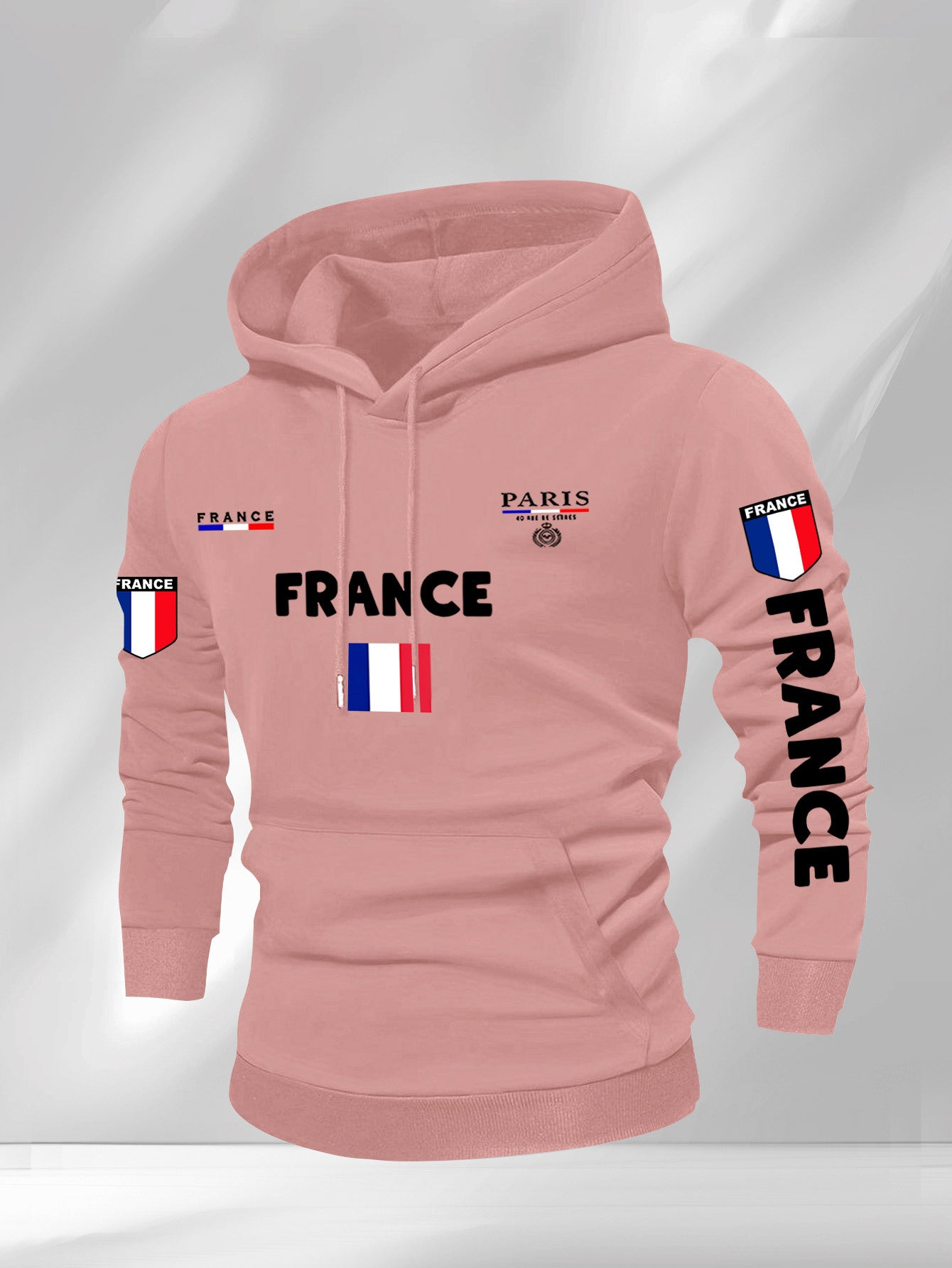 Men'S French Flag & Paris Lettering Hooded Sweatshirt - Pullover with Piping, Long Sleeve Casual Winter Sweater for Everyday & Formal Outfits - French, French Connection Apparel, French Connection Clothing, French Connection