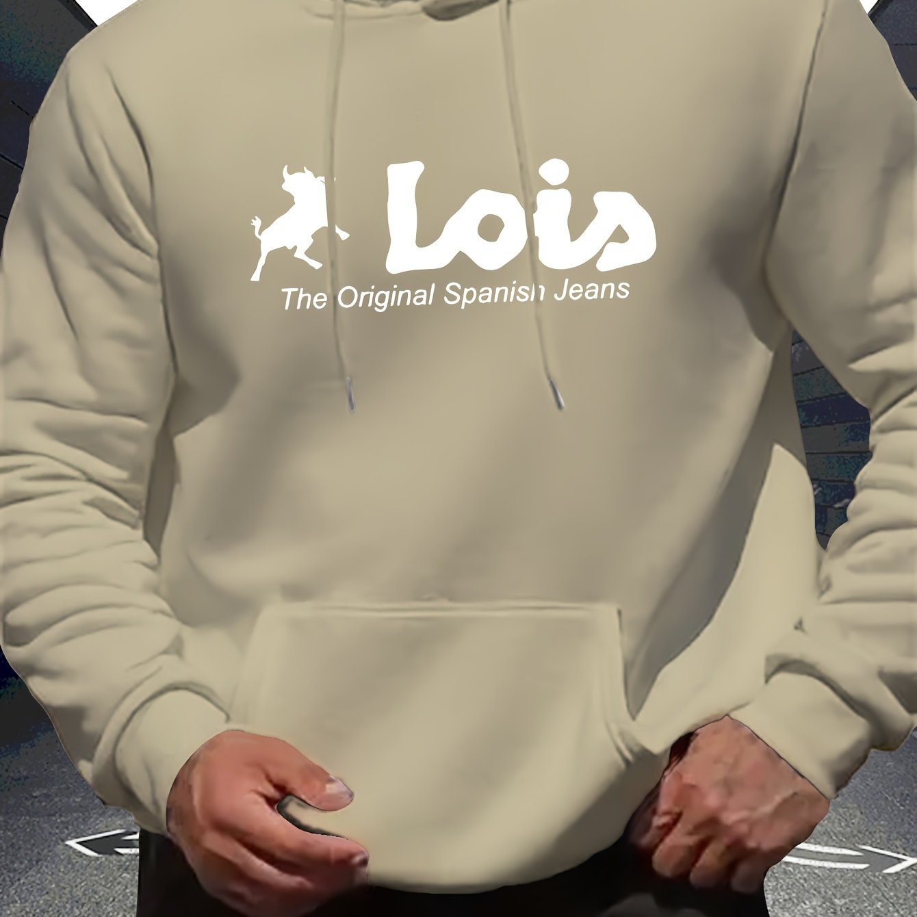Men’s Spanish-Themed Hooded Sweatshirt "Lois" & Spanish Text Print, White Casual Pullover Hoodie, Relaxed Fit, All-Season Wear