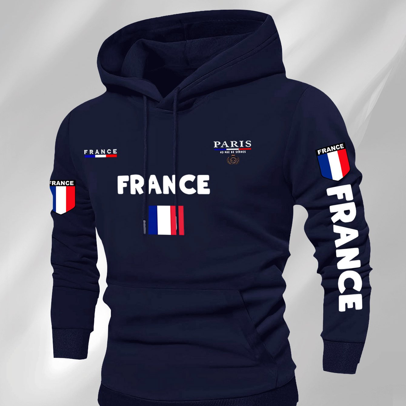 Men'S French Flag & Paris Lettering Hooded Sweatshirt - Pullover with Piping, Long Sleeve Casual Winter Sweater for Everyday & Formal Outfits - French, French Connection Apparel, French Connection Clothing, French Connection