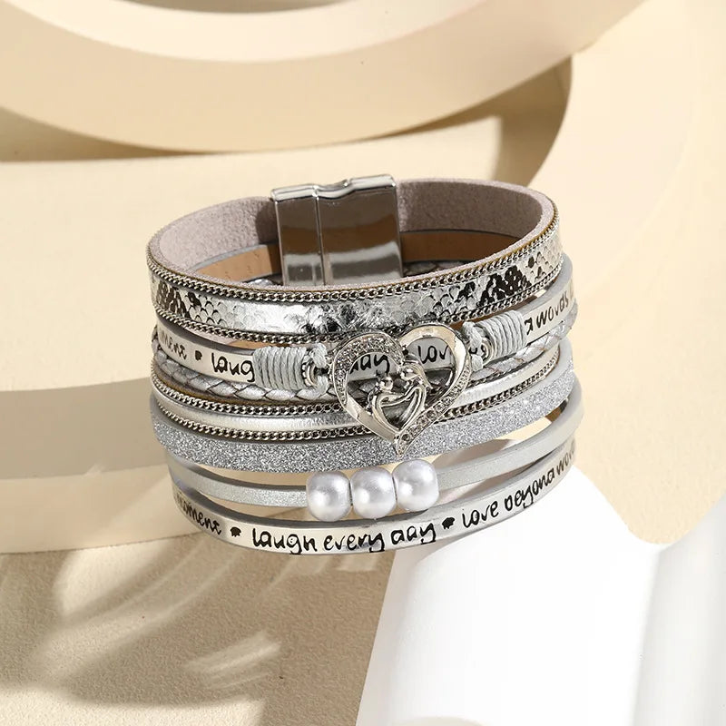 Women's Boho Leather Bracelet – Heart Charm