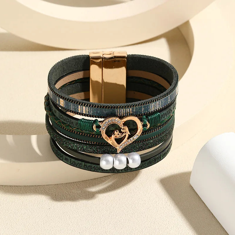 Women's Boho Leather Bracelet – Heart Charm