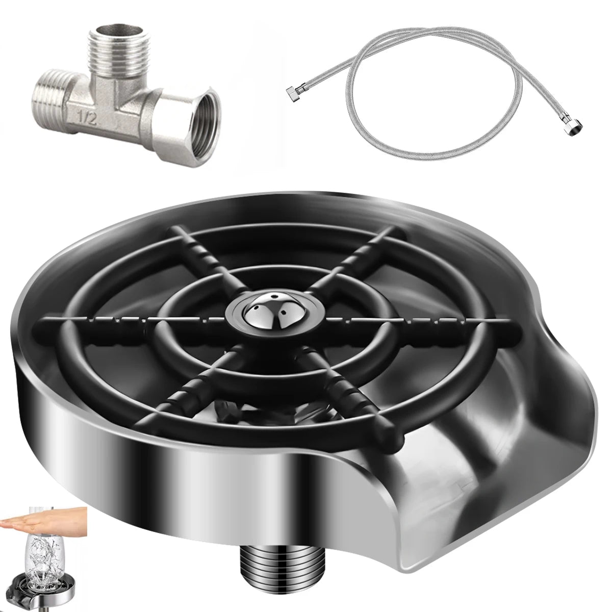 Automatic Faucet Glass Rinser Kitchen Sinks Bottle Washer Steel Brush Nickel Coffee Cup Cleaner Tool Kitchen Sink Accessories