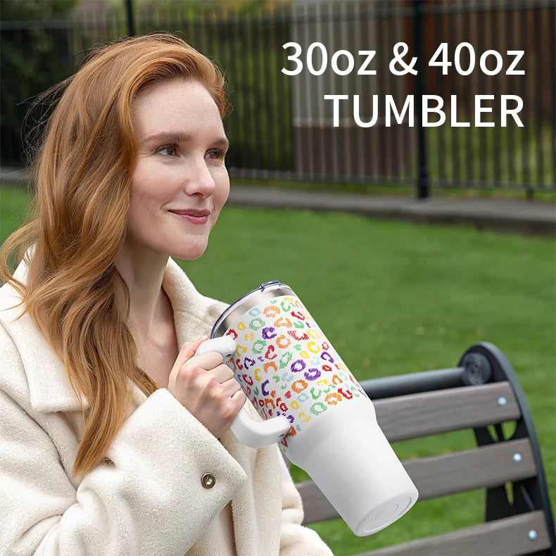 900/1200ml Large Capacity Stainless Steel Thermal Cup with Handle & Straw – 40oz Double-Wall Insulated Travel Tumbler Mug