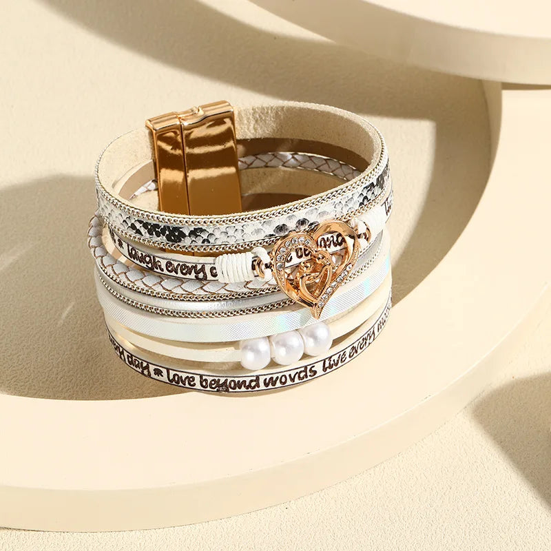 Women's Boho Leather Bracelet – Heart Charm