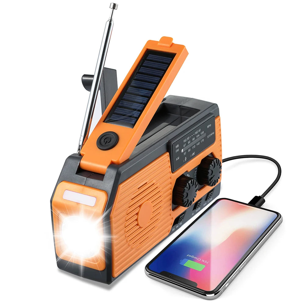 Solar Power Hand Crank Radio AM/FM/WB NOAA Weather Multifunctional Radio LED Flashlight Power Bank for Outdoor Camping Hiking