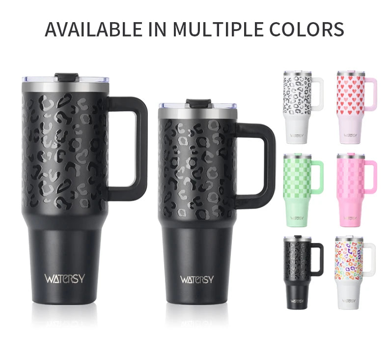 900/1200ml Large Capacity Stainless Steel Thermal Cup with Handle & Straw – 40oz Double-Wall Insulated Travel Tumbler Mug