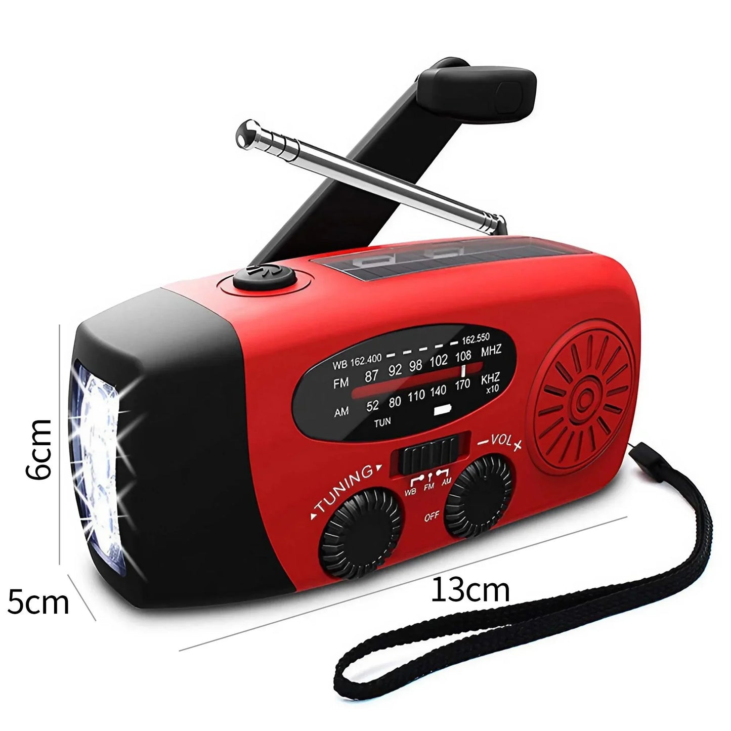 Weather Radio Emergency Multifunctional Radio FM AM WB Hand Crank Solar USB Charging 2000mAh Power Bank LED Flashlight Torch