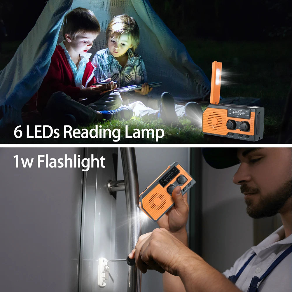 Solar Power Hand Crank Radio AM/FM/WB NOAA Weather Multifunctional Radio LED Flashlight Power Bank for Outdoor Camping Hiking
