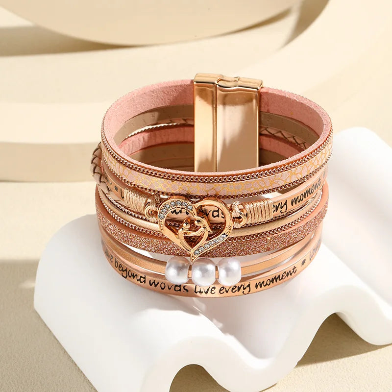 Women's Boho Leather Bracelet – Heart Charm