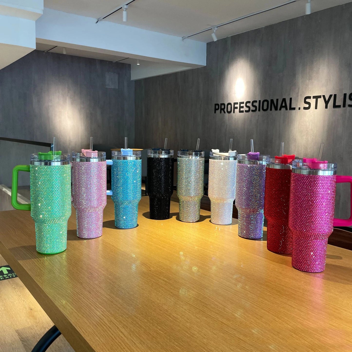 Thermos Vacuum Cup Shiny Diamonds Coffee Insulated Bottle with Handle Stainless Steel Car Mug Maintains Heat Cold 40oz Bottle