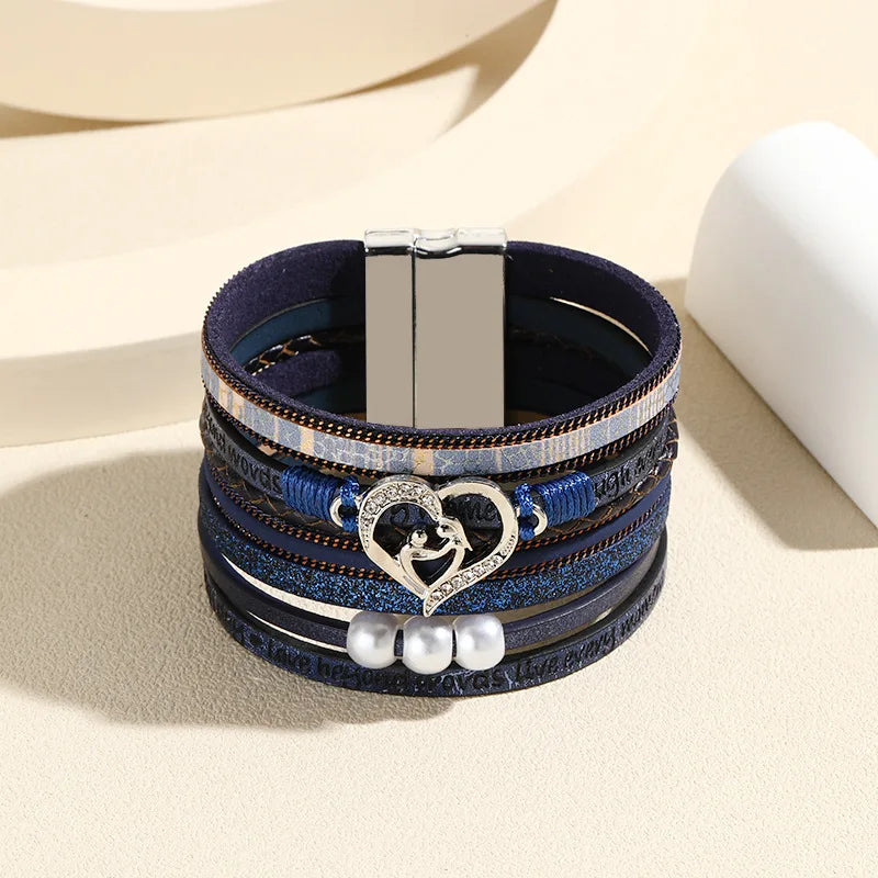 Women's Boho Leather Bracelet – Heart Charm