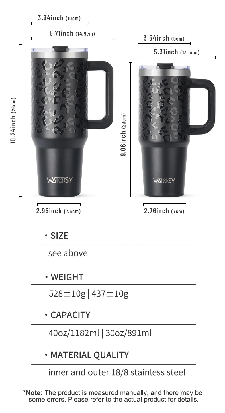 900/1200ml Large Capacity Stainless Steel Thermal Cup with Handle & Straw – 40oz Double-Wall Insulated Travel Tumbler Mug