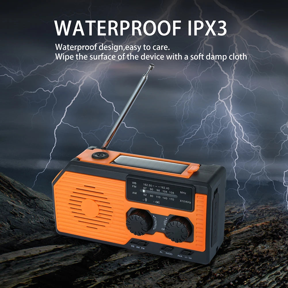 Solar Power Hand Crank Radio AM/FM/WB NOAA Weather Multifunctional Radio LED Flashlight Power Bank for Outdoor Camping Hiking
