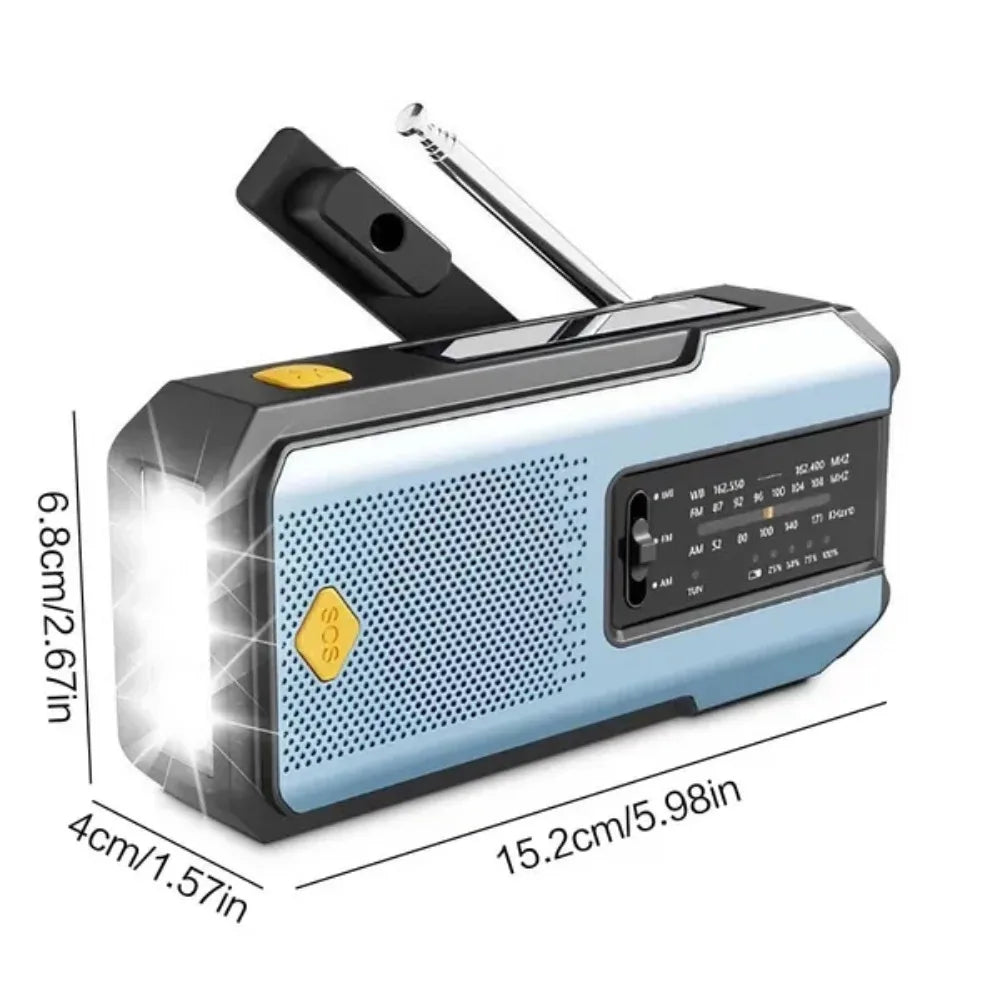 Weather Radio Emergency Multifunctional Radio FM AM WB Hand Crank Solar USB Charging 2000mAh Power Bank LED Flashlight Torch