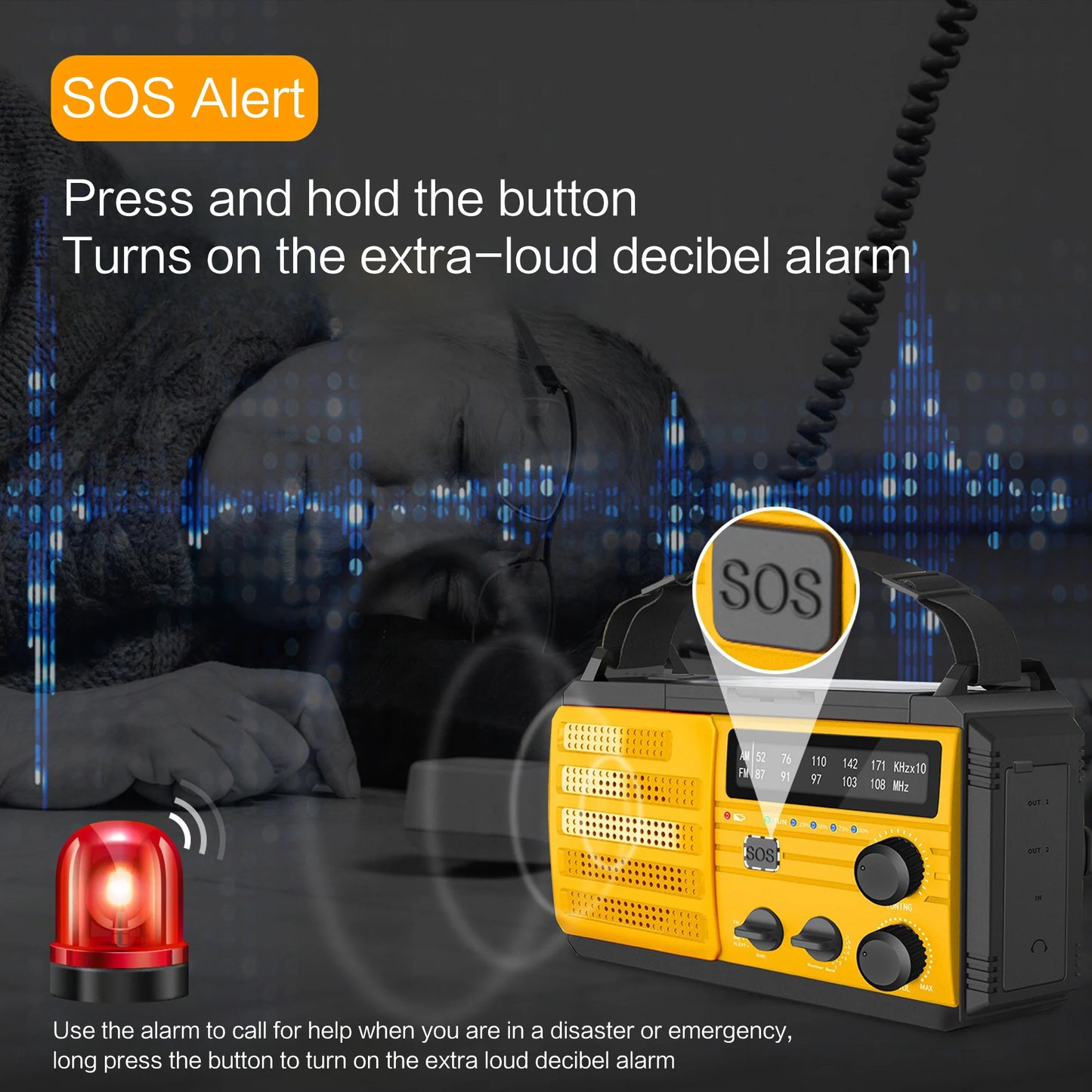 Weather Radio Emergency Multifunctional Radio FM AM WB Hand Crank Solar USB Charging 2000mAh Power Bank LED Flashlight Torch