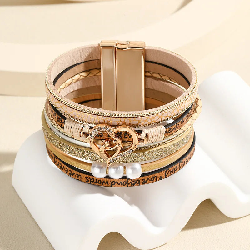 Women's Boho Leather Bracelet – Heart Charm