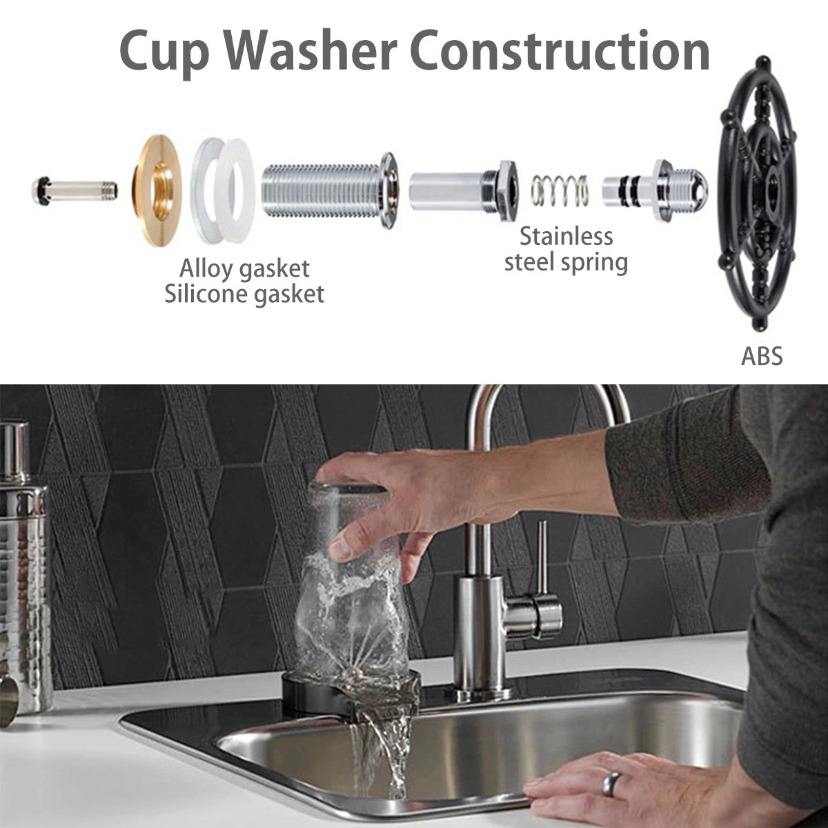 Automatic Faucet Glass Rinser Kitchen Sinks Bottle Washer Steel Brush Nickel Coffee Cup Cleaner Tool Kitchen Sink Accessories