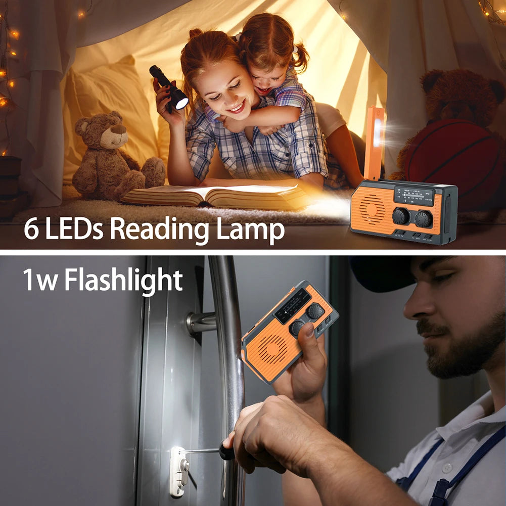 Solar Power Hand Crank Radio AM/FM/WB NOAA Weather Multifunctional Radio LED Flashlight Power Bank for Outdoor Camping Hiking