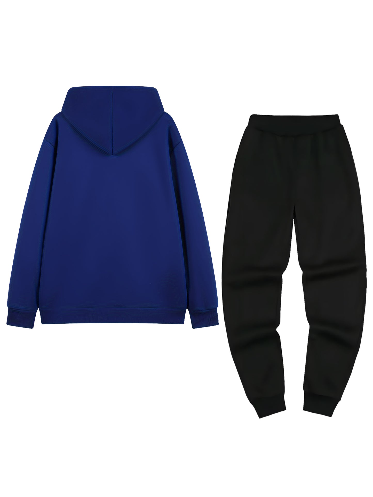 Men'S Fleece-Lined Hooded Sweatshirt & Jogger Set - "King" Graphic Print, Casual Fall/Winter Outfit, Regular Fit, Slight Stretch Fabric, Trendy Streetwear Style