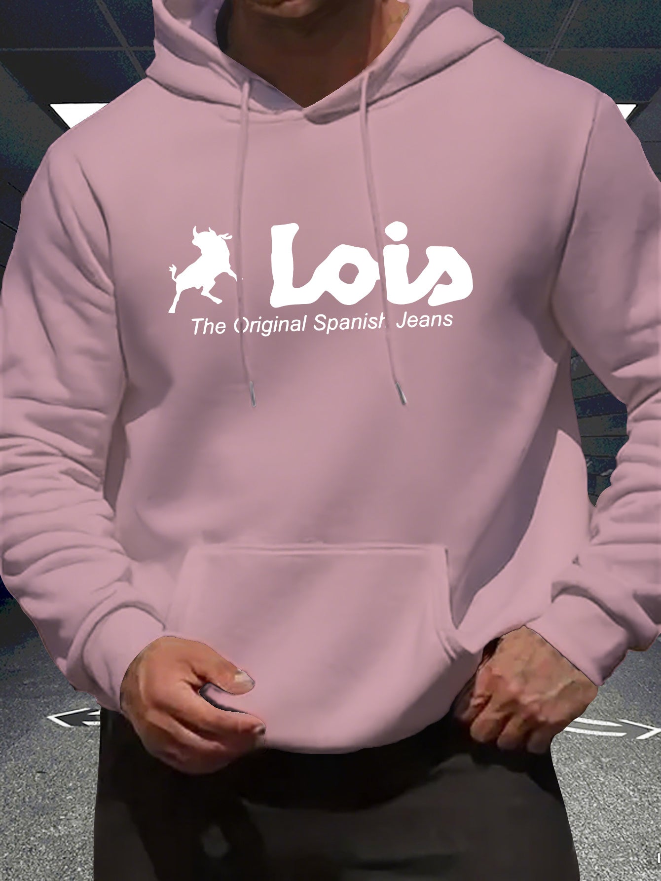 Men’s Spanish-Themed Hooded Sweatshirt "Lois" & Spanish Text Print, White Casual Pullover Hoodie, Relaxed Fit, All-Season Wear