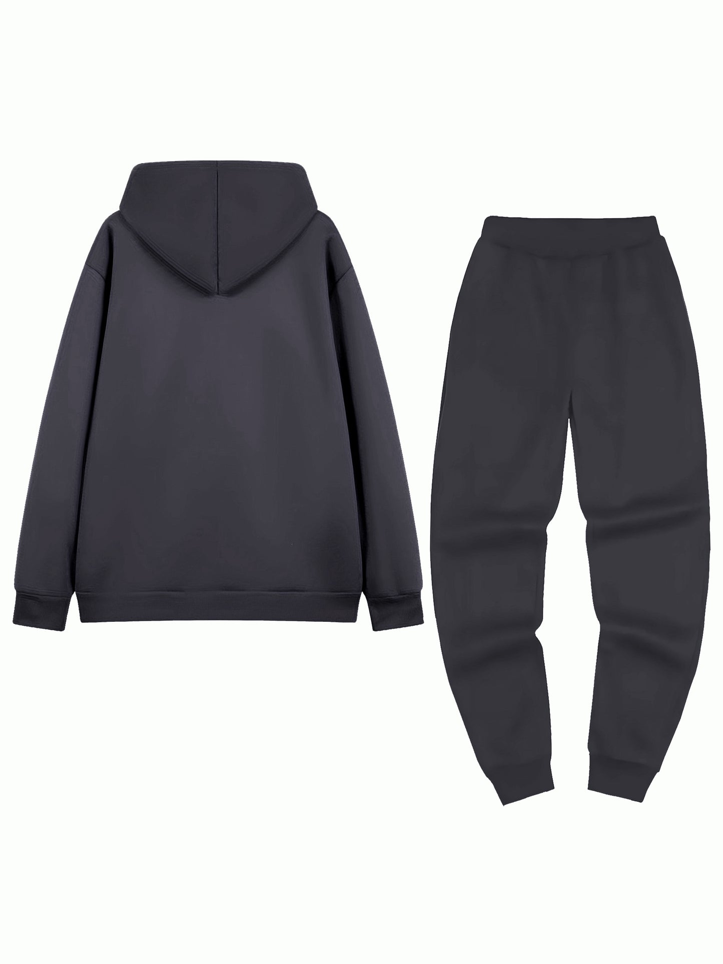 Men'S Fleece-Lined Hooded Sweatshirt & Jogger Set - "King" Graphic Print, Casual Fall/Winter Outfit, Regular Fit, Slight Stretch Fabric, Trendy Streetwear Style