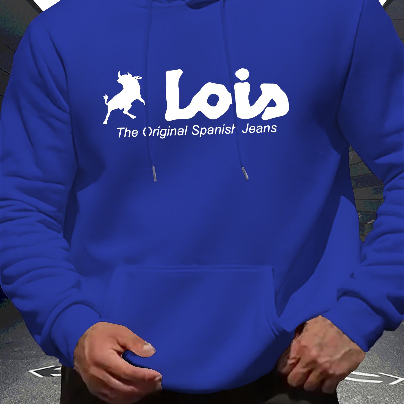 Men’s Spanish-Themed Hooded Sweatshirt "Lois" & Spanish Text Print, White Casual Pullover Hoodie, Relaxed Fit, All-Season Wear