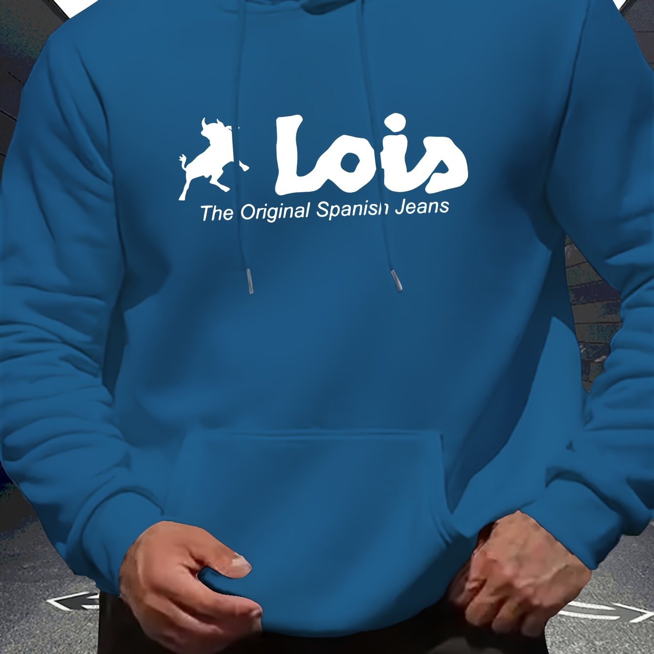 Men’s Spanish-Themed Hooded Sweatshirt "Lois" & Spanish Text Print, White Casual Pullover Hoodie, Relaxed Fit, All-Season Wear