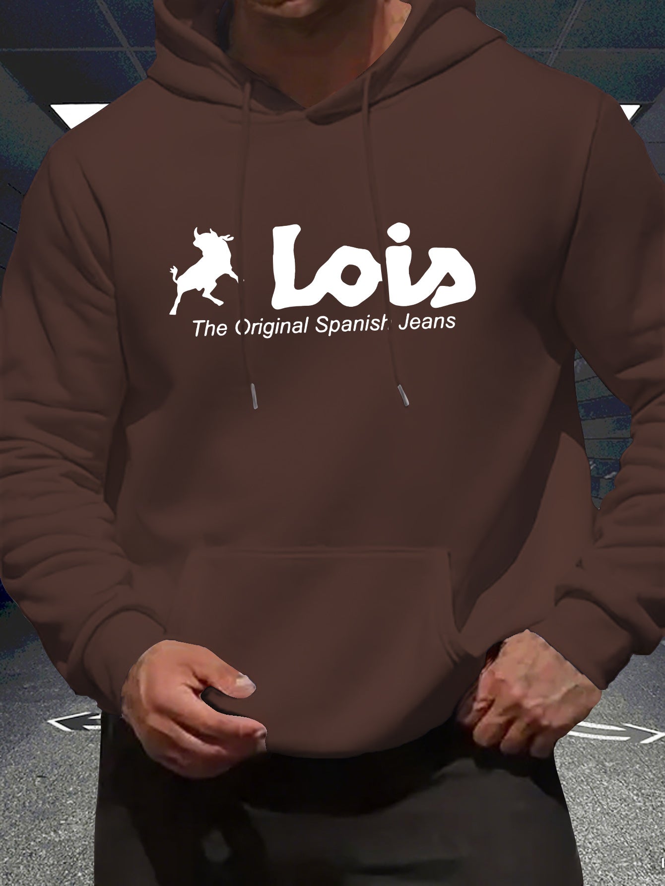 Men’s Spanish-Themed Hooded Sweatshirt "Lois" & Spanish Text Print, White Casual Pullover Hoodie, Relaxed Fit, All-Season Wear