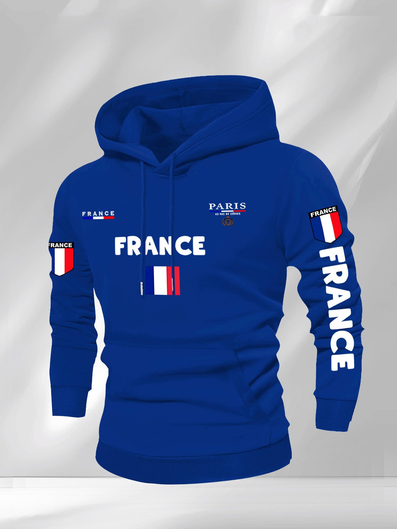 Men'S French Flag & Paris Lettering Hooded Sweatshirt - Pullover with Piping, Long Sleeve Casual Winter Sweater for Everyday & Formal Outfits - French, French Connection Apparel, French Connection Clothing, French Connection